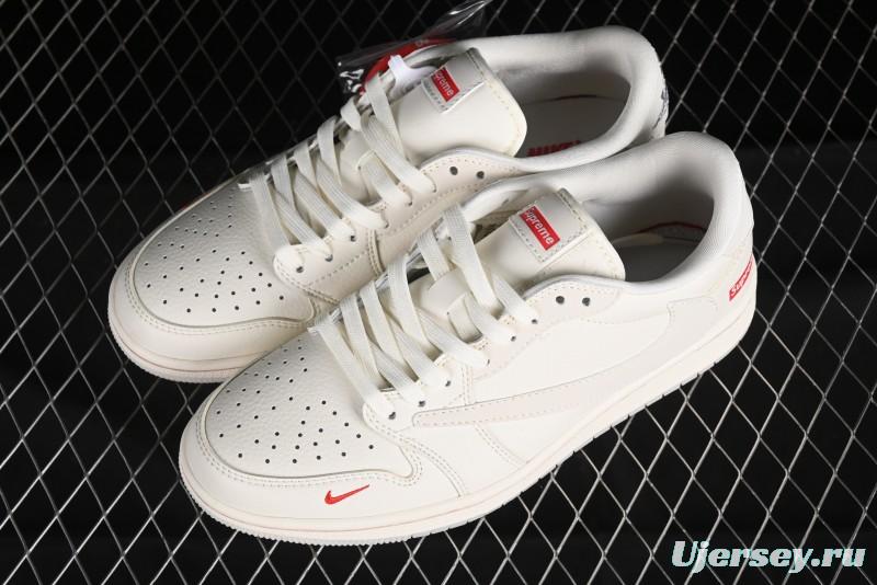 Nike Travis Scott x Fragment Design x Air Jordan 1 Low OG SP AJ1 Supreme Collaboration - Classic Off-White Low-Top Lifestyle Sneakers - XY2688-104
