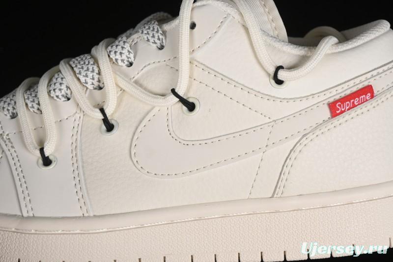 Nike Air Jordan 1 Low Supreme Collaboration - Retro Basketball Shoes in Off-White Red with Small Logo - SJ9950-017
