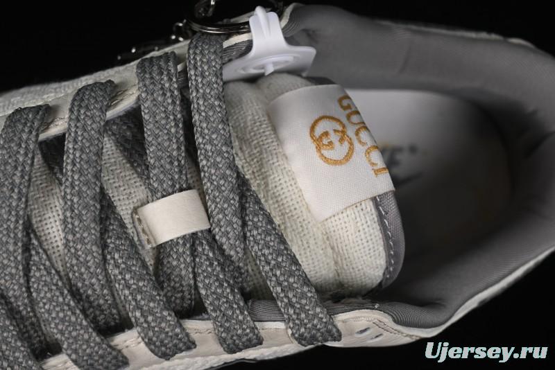 Nike SB Dunk Low Gucci Collaboration Anniversary High-End Custom Sneakers in Off-White & Dark Gray Swoosh - DQ1098-383