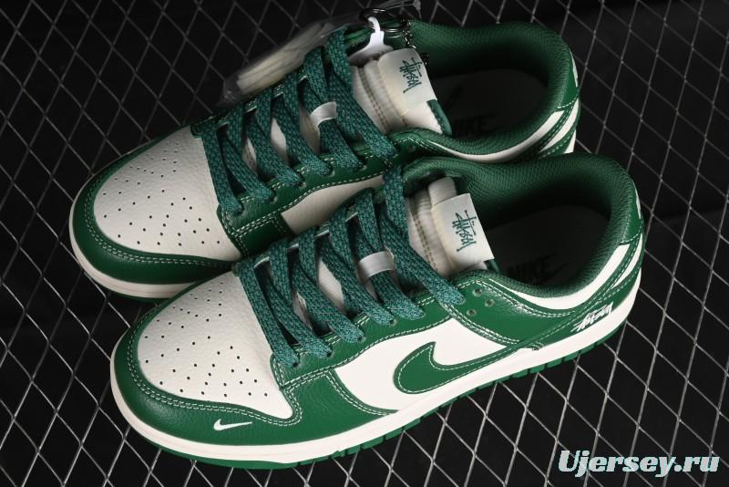 Nike SB Dunk Low Stussy Collaboration - Dark Green Anniversary Custom Low-Top Casual Skate Shoes - BB9898-005