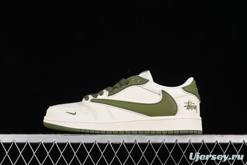 Nike Travis Scott x Fragment Design x Air Jordan 1 Low OG SP AJ1 Retro Sneakers in Sail Military Green - DM6688-602
