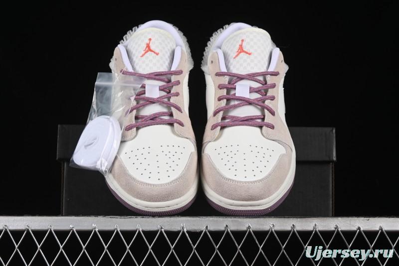 Nike Air Jordan 1 Low Retro Casual Sneakers with Smooth Leather and Suede - FQ8094-100