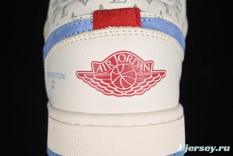 Nike Air Jordan 1 Low LV Collaboration - Light Blue Print Retro Basketball Shoes - WG8850-008