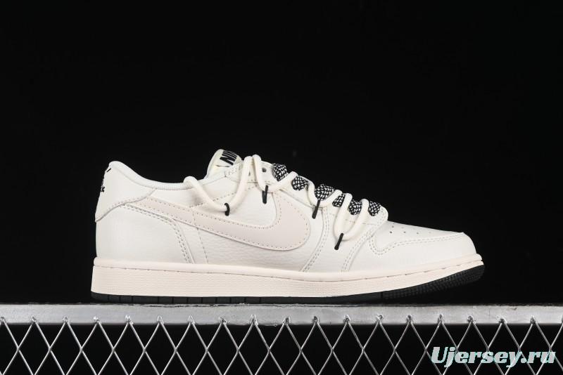 Nike Travis Scott x Fragment Design x Air Jordan 1 Low OG SP AJ1 Black Logo Drawstring Low-Top Casual Sneakers - SJ0086-135