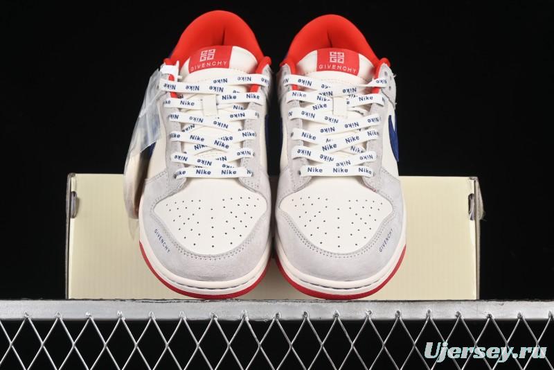 Nike SB Dunk Low Givenchy Collaboration - Gray Blue Red Double Swoosh Anniversary High-End Custom Low-Top Casual Sneakers - CF3688-033