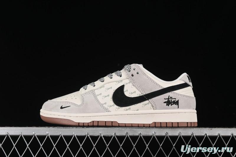 Nike SB Dunk Low Stussy Collaboration - Grey Black Checkerboard Gum Sole Anniversary Custom Low-Top Casual Skate Shoes - CF3688-031