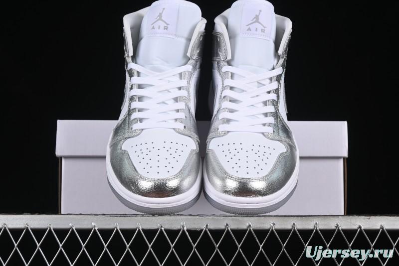 Nike Air Jordan 1 Mid Basketball Shoes Silver White - FN5031-100