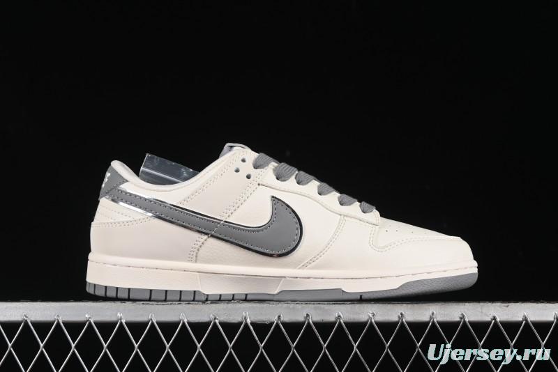 Nike SB Dunk Low Stussy Collaboration - Off White Dark Grey Swoosh Anniversary Custom Low-Top Casual Skate Shoes - DQ1098-382