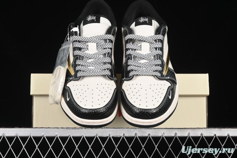 Nike Travis Scott x Fragment Design x Air Jordan 1 Low OG SP AJ1 Retro Sneakers with Dragon Scale Swoosh - XY2688-112
