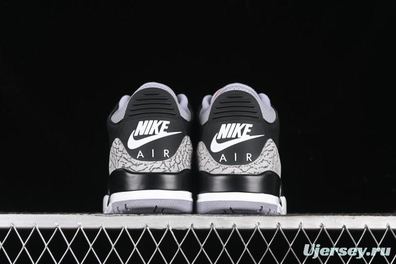 Nike Air Jordan 3 Retro Black Cement Sneakers with Visible Air Cushion - DN3707-010