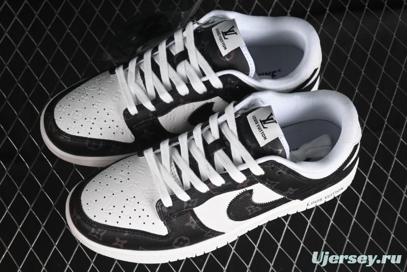 Nike SB Dunk Low LV Collaboration - Embossed White Black Print Anniversary High-End Custom Low-Top Casual Sneakers - DQ1098-361