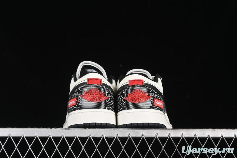 Nike Air Jordan 1 Low Supreme Collaboration - Black White Embossed Custom Retro Basketball Shoes DC2024-032