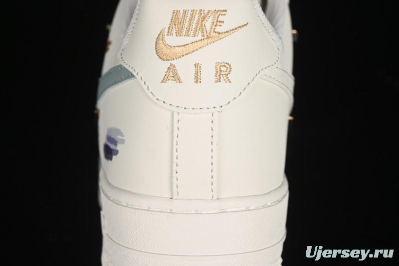 Nike Air Force 1 '07 Low Casual Sneakers with Mint Mambo Anime Theme and Gold Spray - ZH0316-040