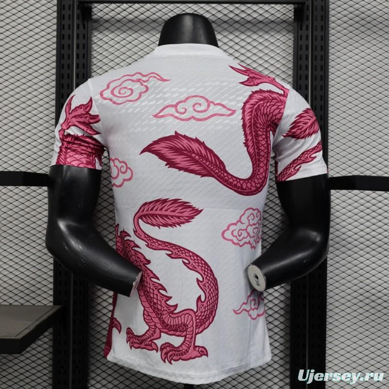 Player Version 2025 Japan National Team White with Pink Dragon Design Jersey
