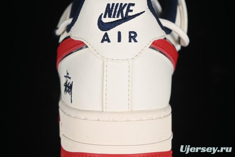 Nike Air Force 1 '07 Low Stussy Collaboration - Off White Red Lace-Up Low-Top Casual Sneakers - SJ1198-300