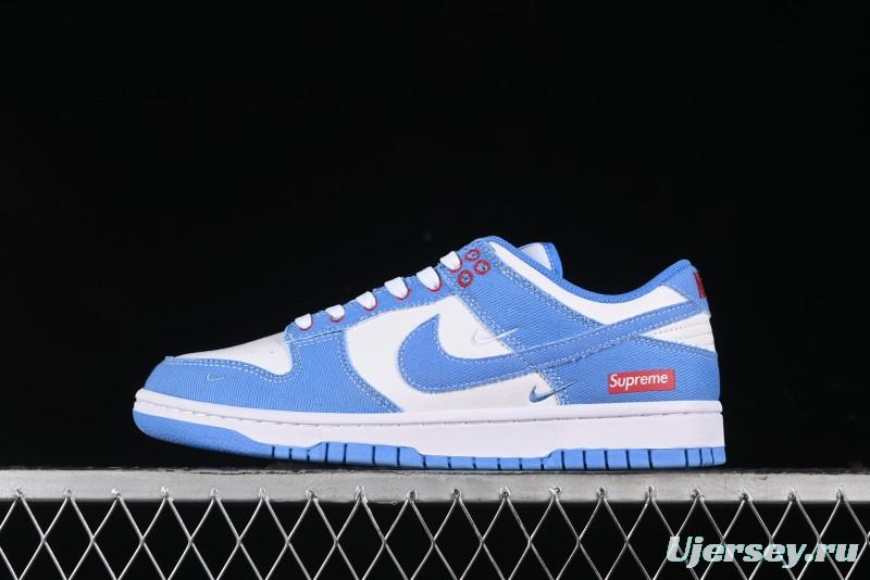 Nike SB Dunk Low Supreme Collaboration - Woven Blue Swoosh Anniversary Custom Low-Top Casual Skate Shoes - KK1888-015