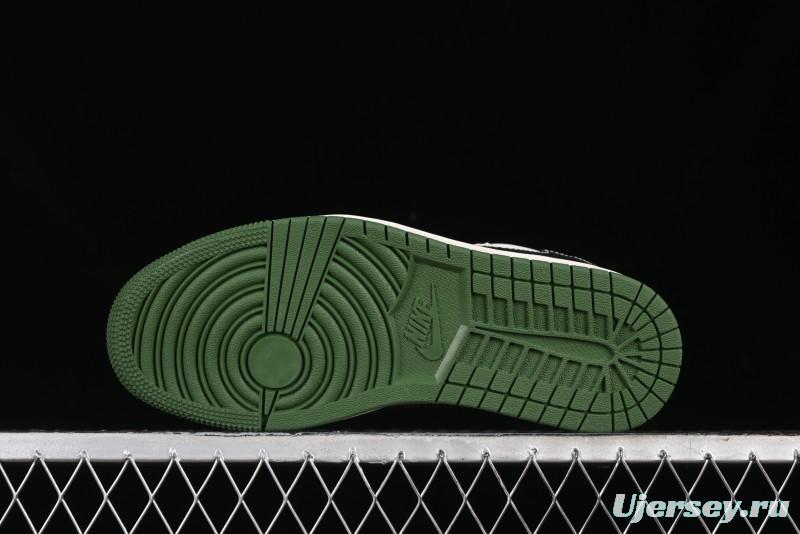 Nike Travis Scott x Fragment Design x Air Jordan 1 Low OG SP AJ1 Bape Collaboration - Jungle Green Low Top Casual Sneakers - XY2688-107