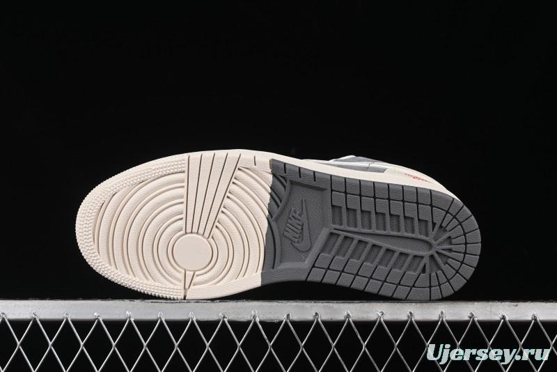 Nike Air Jordan 1 Low AJ1 The North Face Collaboration - Off White Grey Silver Trim Retro Basketball Shoes - SJ9950-039