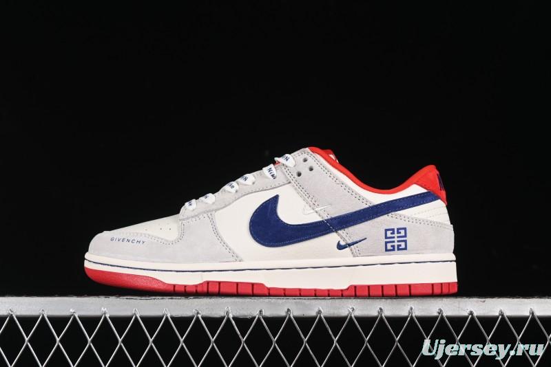 Nike SB Dunk Low Givenchy Collaboration - Gray Blue Red Double Swoosh Anniversary High-End Custom Low-Top Casual Sneakers - CF3688-033