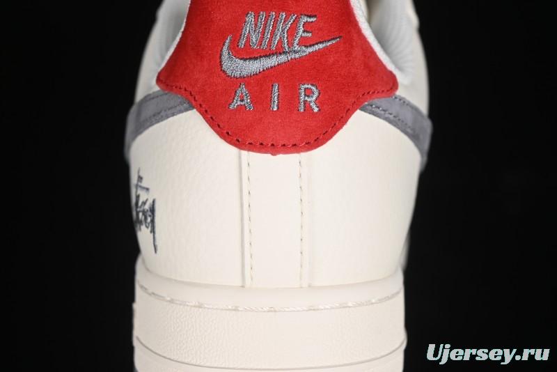 Nike Air Force 1 '07 Low Stussy Collaboration - English Beige Grey Red Low-Top Casual Sneakers - XZ3318-567