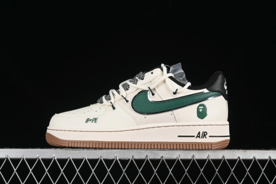 Nike Air Force 1 '07 Low Bape Collaboration - Beige Green Gum Pull Tab Casual Sneakers SJ1198-100