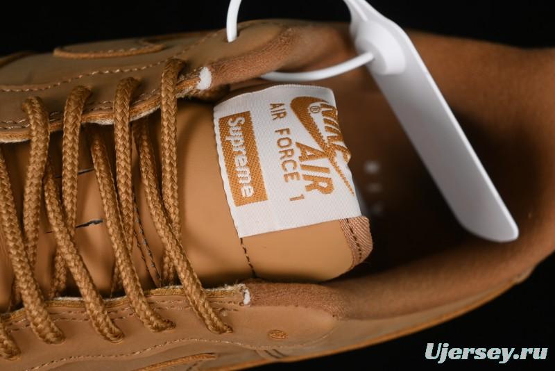 Nike Supreme x Air Force 1 Low Casual Sneakers in Wheat Suede with Full-Length Air Cushion - DN1555-200