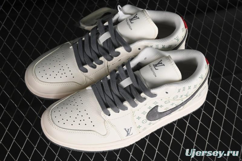 Nike Air Jordan 1 Low LV Collaboration Print Off-White Retro Basketball Shoes - WG8850-010