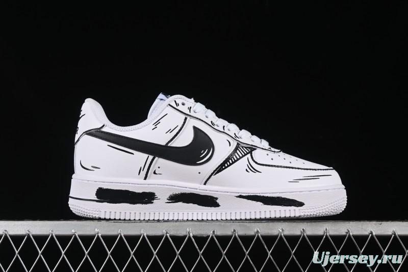 Nike Air Force 1 '07 Low Custom Casual Sneakers with Black and White Manga-Style Hand-Drawn Function Formulas - CT7724-111