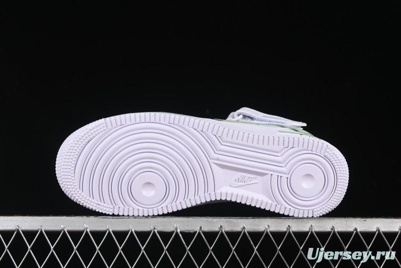Nike Air Force 1 '07 Mid Hand-Painted White Green with Swoosh Shadow and Strap - CW2289-111