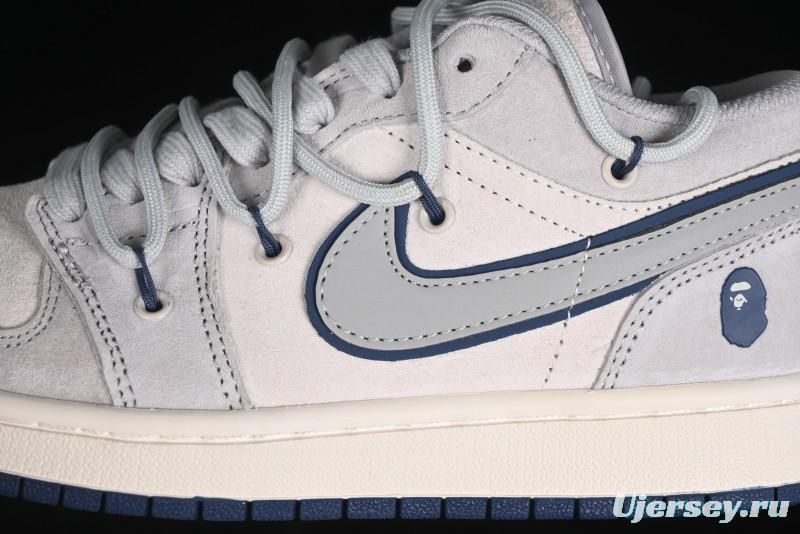 Nike Air Jordan 1 Low AJ1 Bape Collaboration - Grey Blue Retro Basketball Shoes with Custom Laces - SJ9950-019