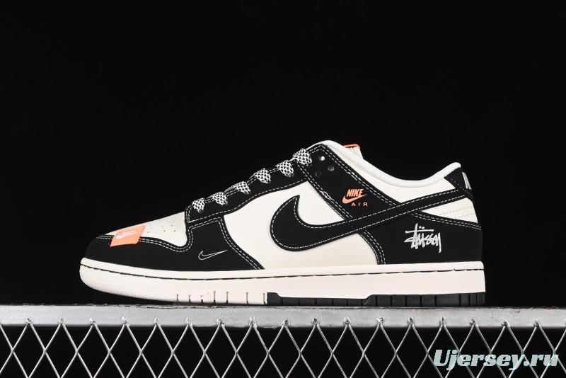 Nike SB Dunk Low Stussy Collaboration - Patchwork Cream Black Swoosh Anniversary Custom Low-Top Casual Skate Shoes - MM1089-023