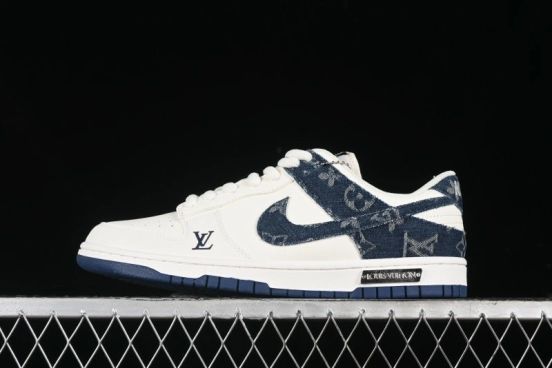 Nike SB Dunk Low LV Collaboration - Dark Blue Denim White Blue Swoosh Anniversary High-End Custom Low-Top Casual Sneakers - DJ2024-008
