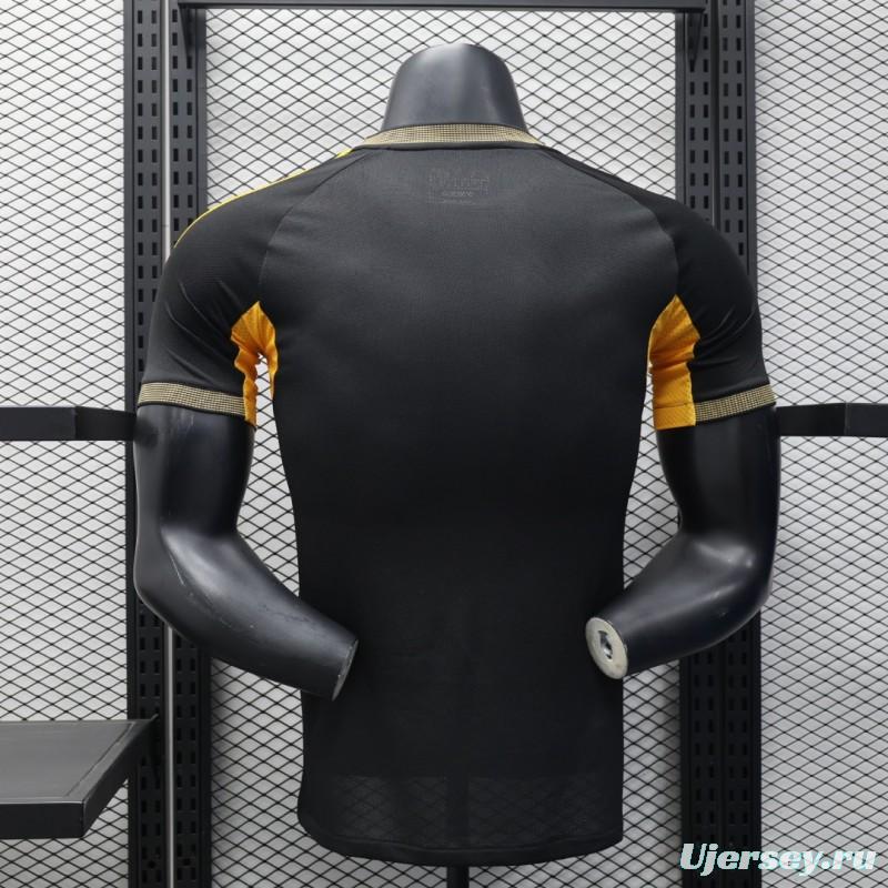 Player Version 25/26 Real Madrid Black with Gold Accents and Emirates Sponsor Jersey