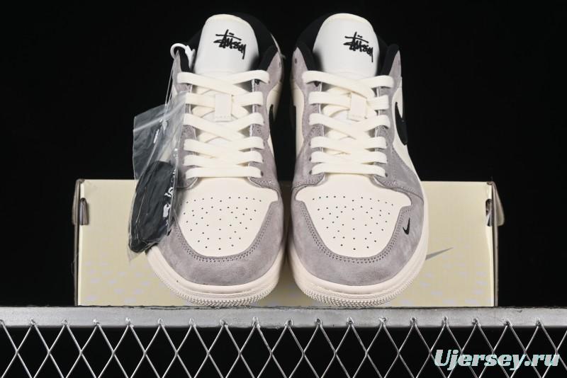Nike Air Jordan 1 Low Stussy Collaboration - Grey Black Red Label Retro Basketball Shoes - SJ9950-034