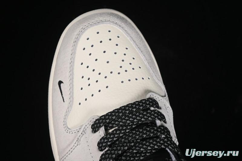 Nike Air Jordan 1 Low Stussy Collaboration - Silver Trim Black Swoosh Retro Basketball Shoes - SJ9950-026