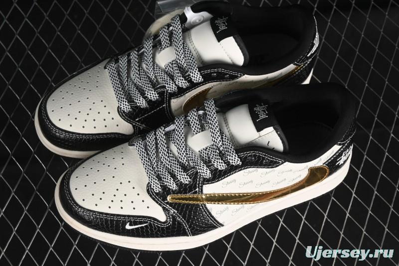 Nike Travis Scott x Fragment Design x Air Jordan 1 Low OG SP AJ1 Retro Sneakers with Dragon Scale Swoosh - XY2688-112