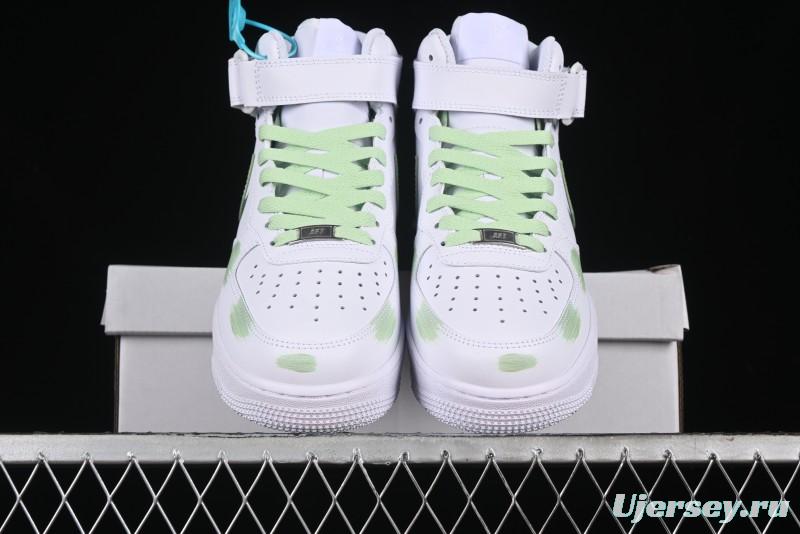 Nike Air Force 1 '07 Mid Hand-Painted White Green with Swoosh Shadow and Strap - CW2289-111