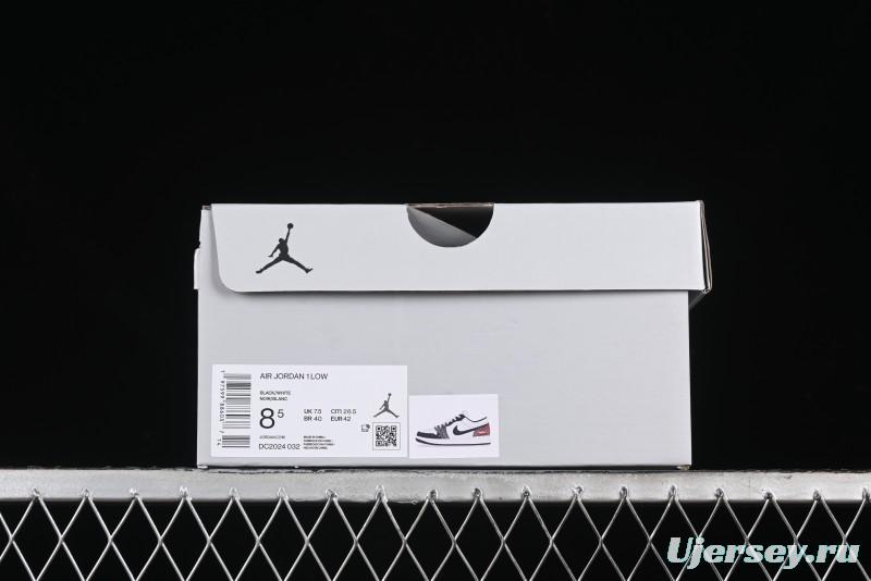 Nike Air Jordan 1 Low Supreme Collaboration - Black White Embossed Custom Retro Basketball Shoes DC2024-032