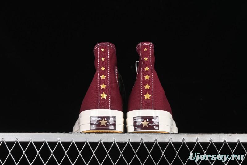 Converse Chuck 1970s High Top Casual Sneakers with Gold Star Accents and Wine Red Colorway - A12463C