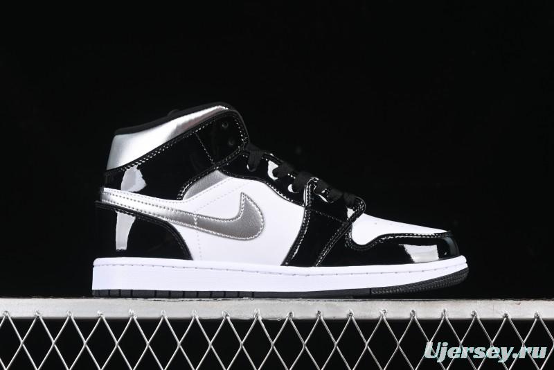 Nike Air Jordan 1 Mid Basketball Shoes White Black Silver - HV0789-010