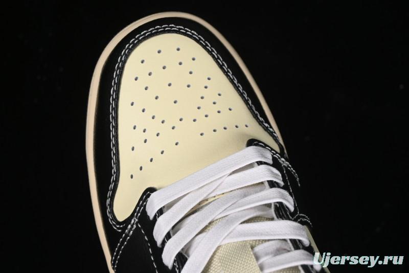 Nike Air Jordan 1 Low "Coconut Milk Black" Casual Basketball Shoes with Contrast Swoosh - HQ3437-101