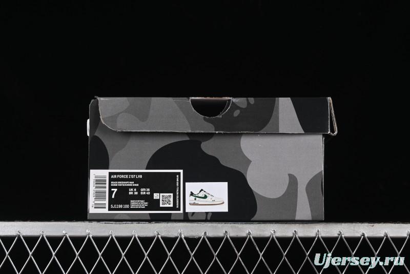 Nike Air Force 1 '07 Low Bape Collaboration - Beige Green Gum Pull Tab Casual Sneakers SJ1198-100