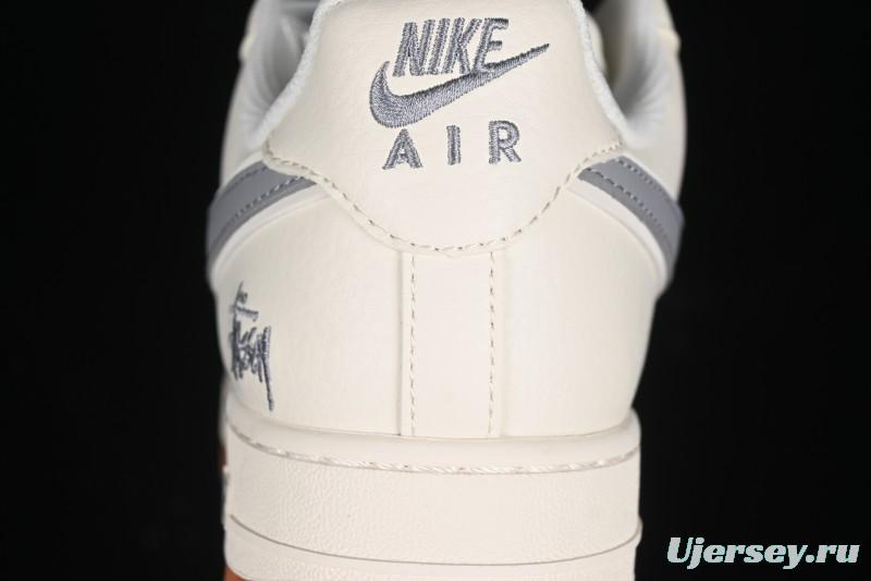 Nike Air Force 1 '07 Low Stussy Collaboration - Light Bone Gum Sole Casual Sneakers - XZ5688-003