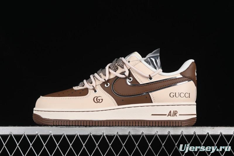 Nike Air Force 1 '07 Low Gucci Collaboration - Brown Coffee Drawstring Low-Top Casual Sneakers - SJ1198-400