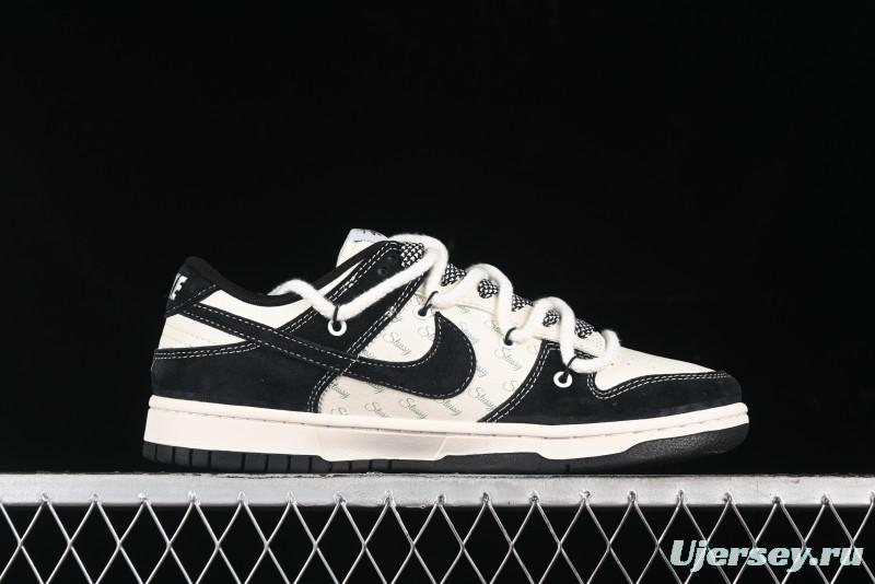 Nike SB Dunk Low Stussy Collaboration - White Embroidery Black Swoosh Anniversary Custom Low-Top Casual Sneakers - SJ2068-311