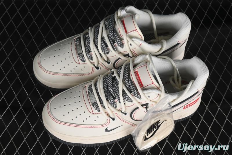 Nike Air Force 1 '07 Low Supreme Collaboration - Red Stitch Grey Sole Casual Sneakers - SJ1198-600