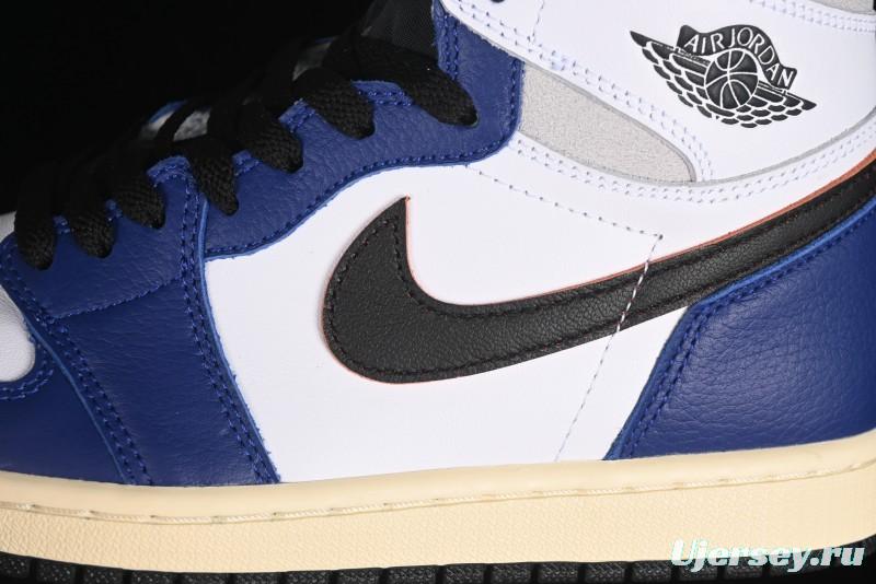 Nike Air Jordan 1 Retro High Basketball Shoes in White Deep Royal Blue - DZ5485-100