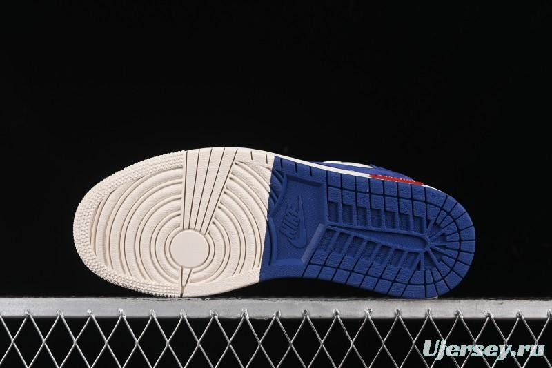 Nike Travis Scott x Fragment Design x Air Jordan 1 Low OG SP AJ1 Supreme Stussy Collaboration - Suede Blue Swoosh Low-Top Casual Sneakers - SJ2068-127