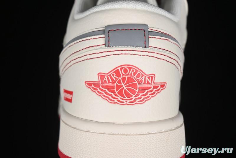 Nike Air Jordan 1 Low AJ1 Supreme Collaboration - Red Rabbit Retro Basketball Shoes - SJ9950-025