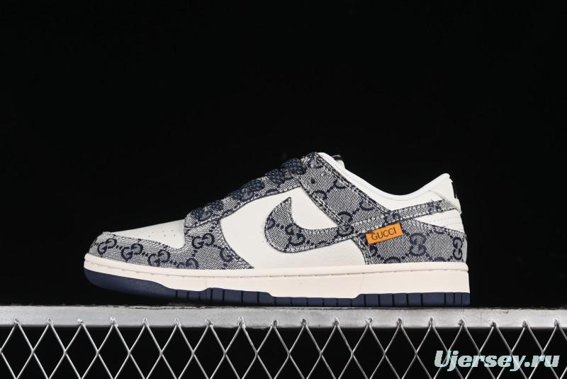 Nike SB Dunk Low Gucci Collaboration - Dark Blue Anniversary High-End Custom Low-Top Casual Skate Shoes - BB9676-313